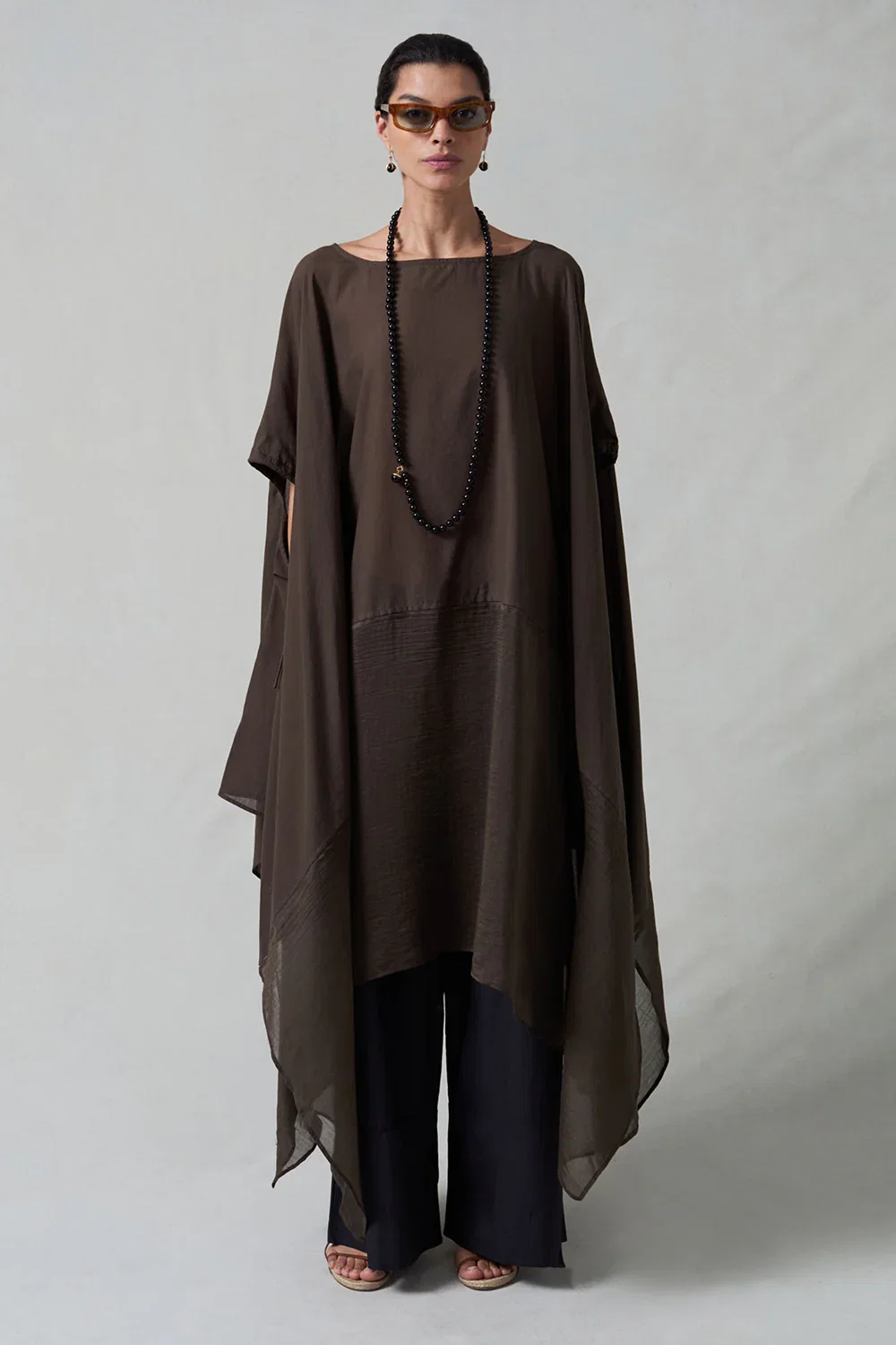 Image of High Low Cotton Silk Caftan Earth