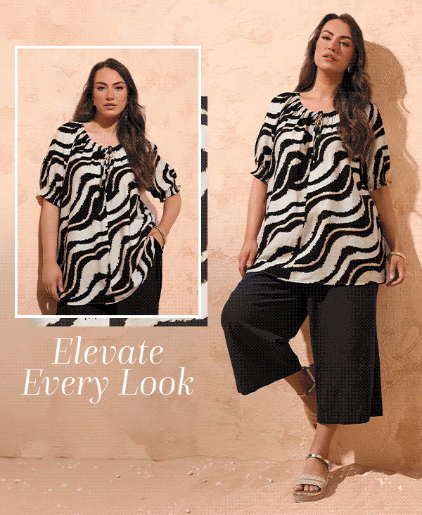 EVANS Curve Black Zebra Tie Neck Top