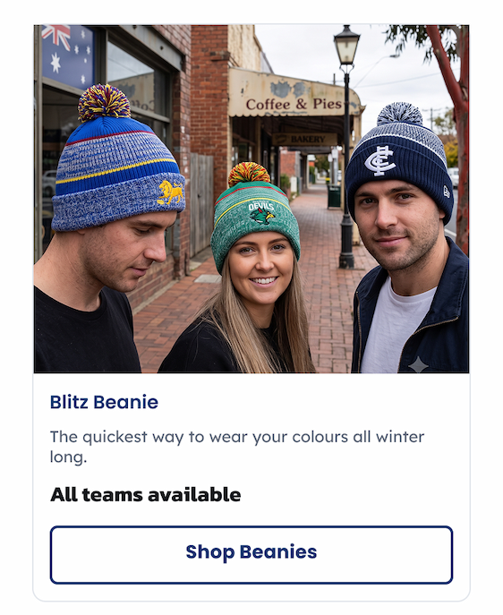 Three people wearing AFL Blitz Beanies