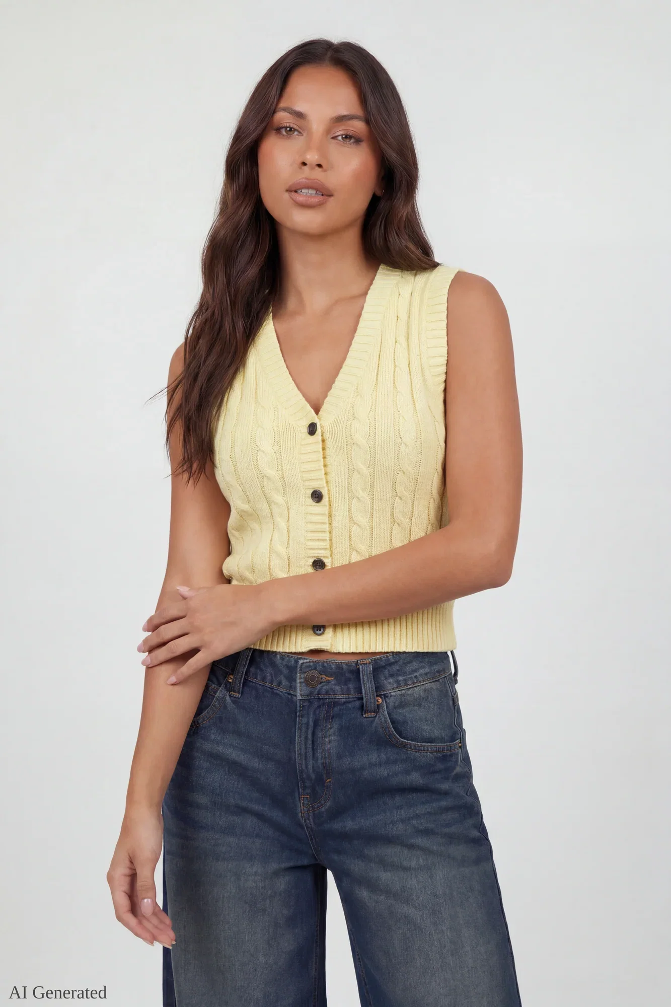 Image of Cable Knit Button-Up Sweater Vest