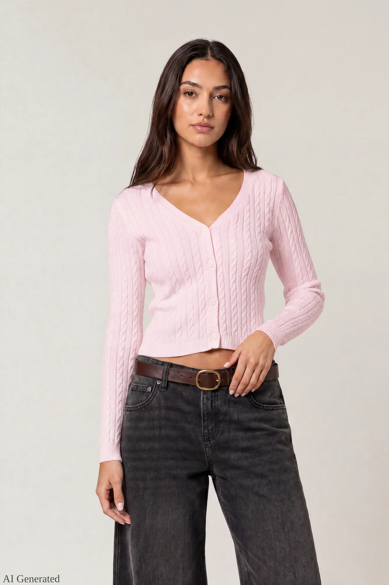 Image of Cable Knit Button-Up Cardigan