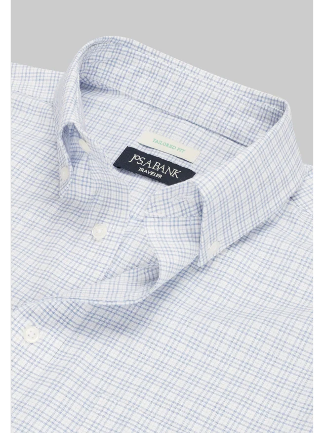 Traveler® Collection Tailored Fit Button-Down Collar Check Dress Shirt