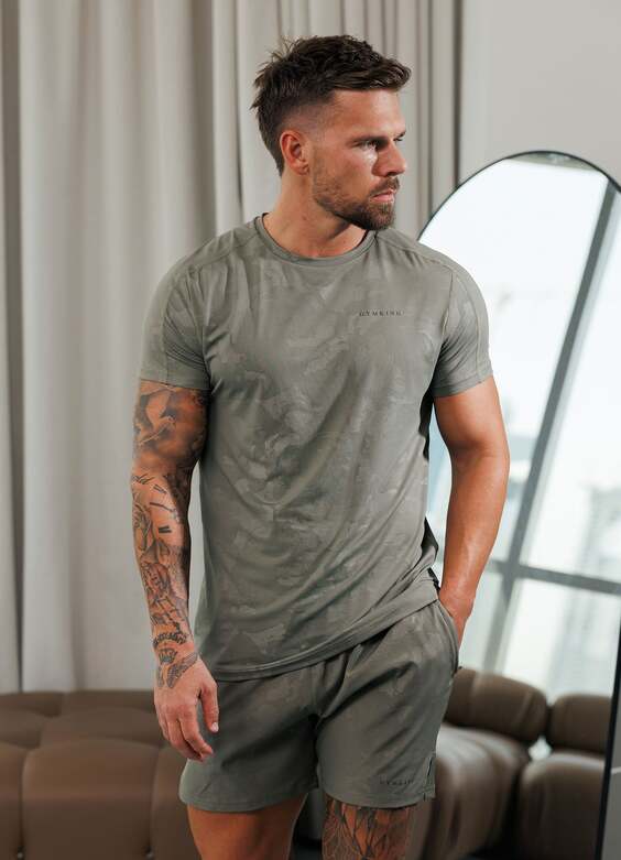 Gym King Debossed Camo Tee - Olive