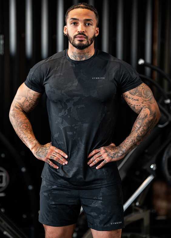 Gym King Debossed Camo Short Sleeve Tee - Black