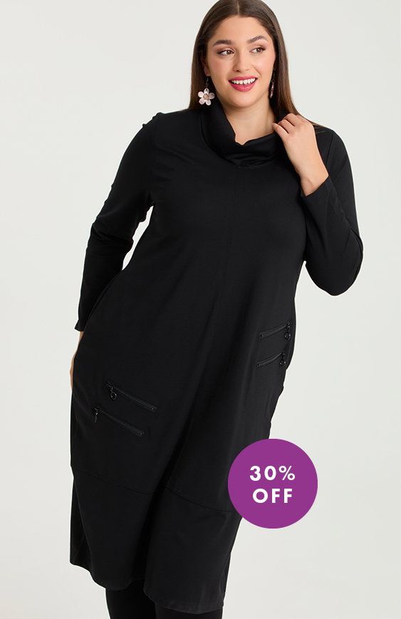 Bamboo Ponte Tayla Zip Dress in Black