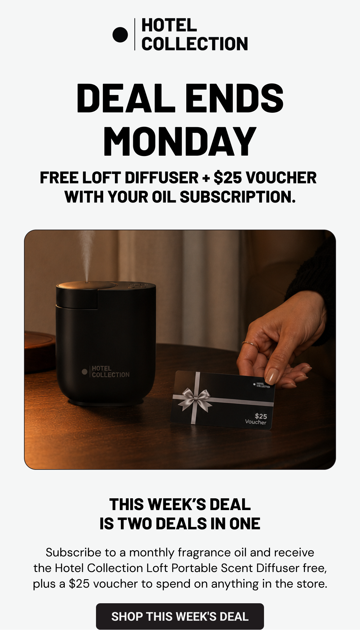 Deal Ends Monday. Free Loft Diffuser + $25 voucher with your oil subscription.