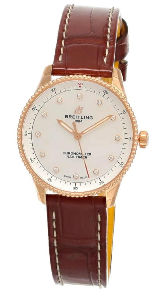 Navitimer Quartz 32MM 18K Rose Gold Diamond MOP Dial Leather Women's Watch