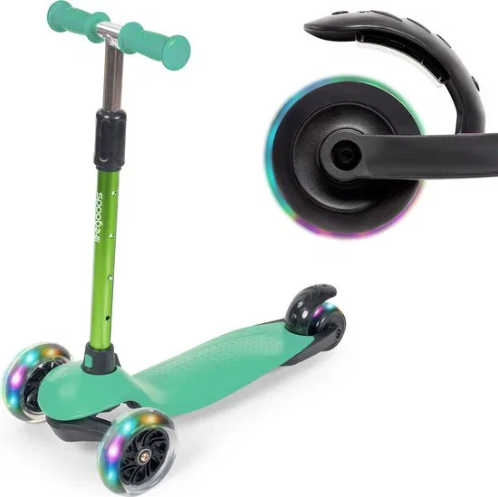 Image of LifeGoods Kinderstep – 3 LED Wielen, Hoogte Verstelbaar – 55-69,5 cm – Muntgroen