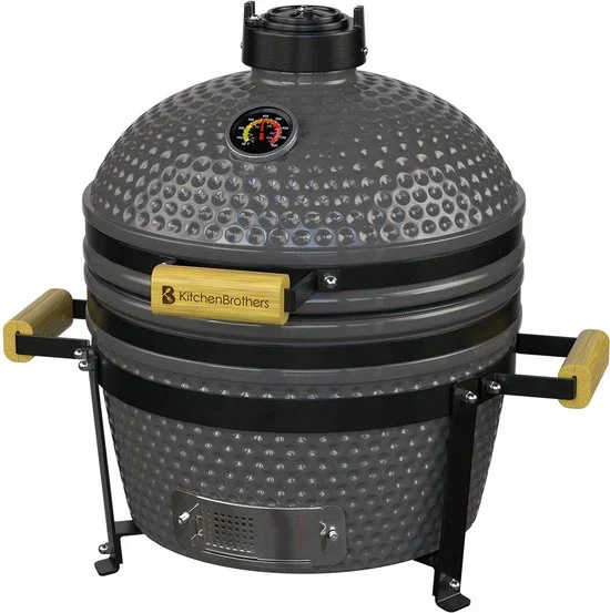Image of KitchenBrothers Kamado BBQ - 16 Inch Houtskool Barbecue - 34⌀ cm - PFAS-vrij - Deluxe Set - Egg BBQ met Accessoires - Grijs