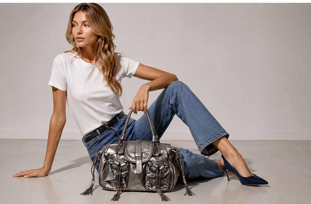 Ferragamo - Silver Metallic Leather Shoulder Bag
