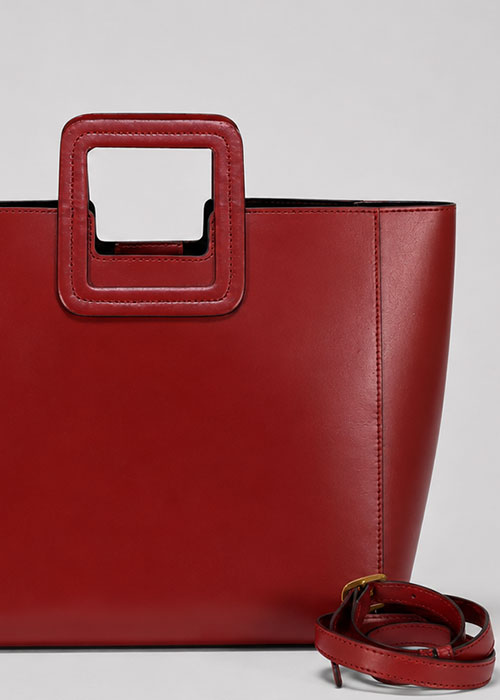 Staud - Brick Red Leather Square Handle Satchel Bag