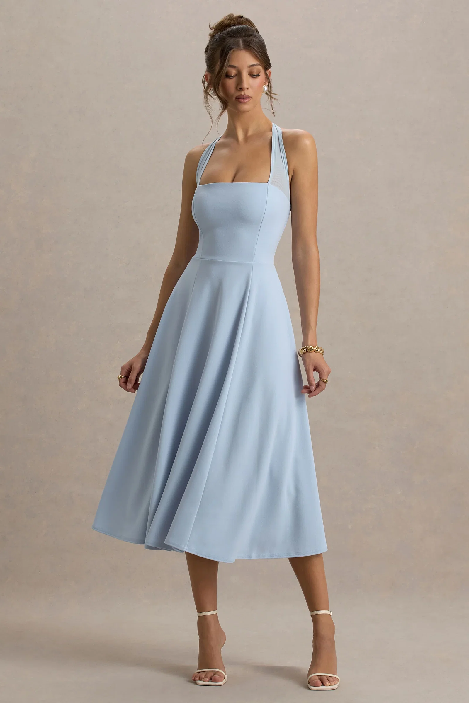 Image of Auburn | Powder Blue Halter-Neck Midi Dress