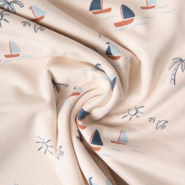 Tissu Jersey Coton Bateaux sur fond écru