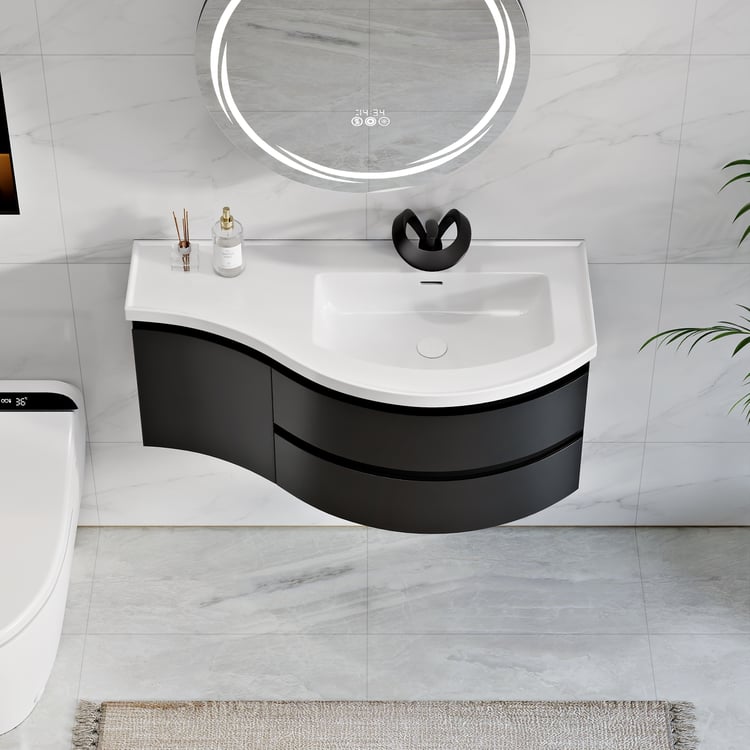 35" Floating Single Curved Bathroom Vanity with Sink & Storage