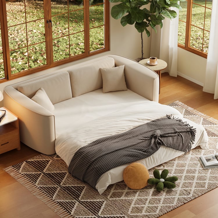 80" Queen 3-Seater Chenille Fold-Down Sleeper Sofa with Removable Cover