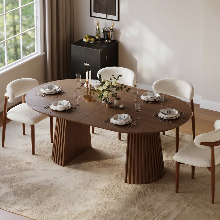 Modern 47"-79" Extendable Walnut Wood Dining Table with Fluted Base, Seats 4-6