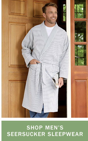 Shop Men's Seersucker Sleepwear. Men's Classic Stripe Cotton Seersucker Robe