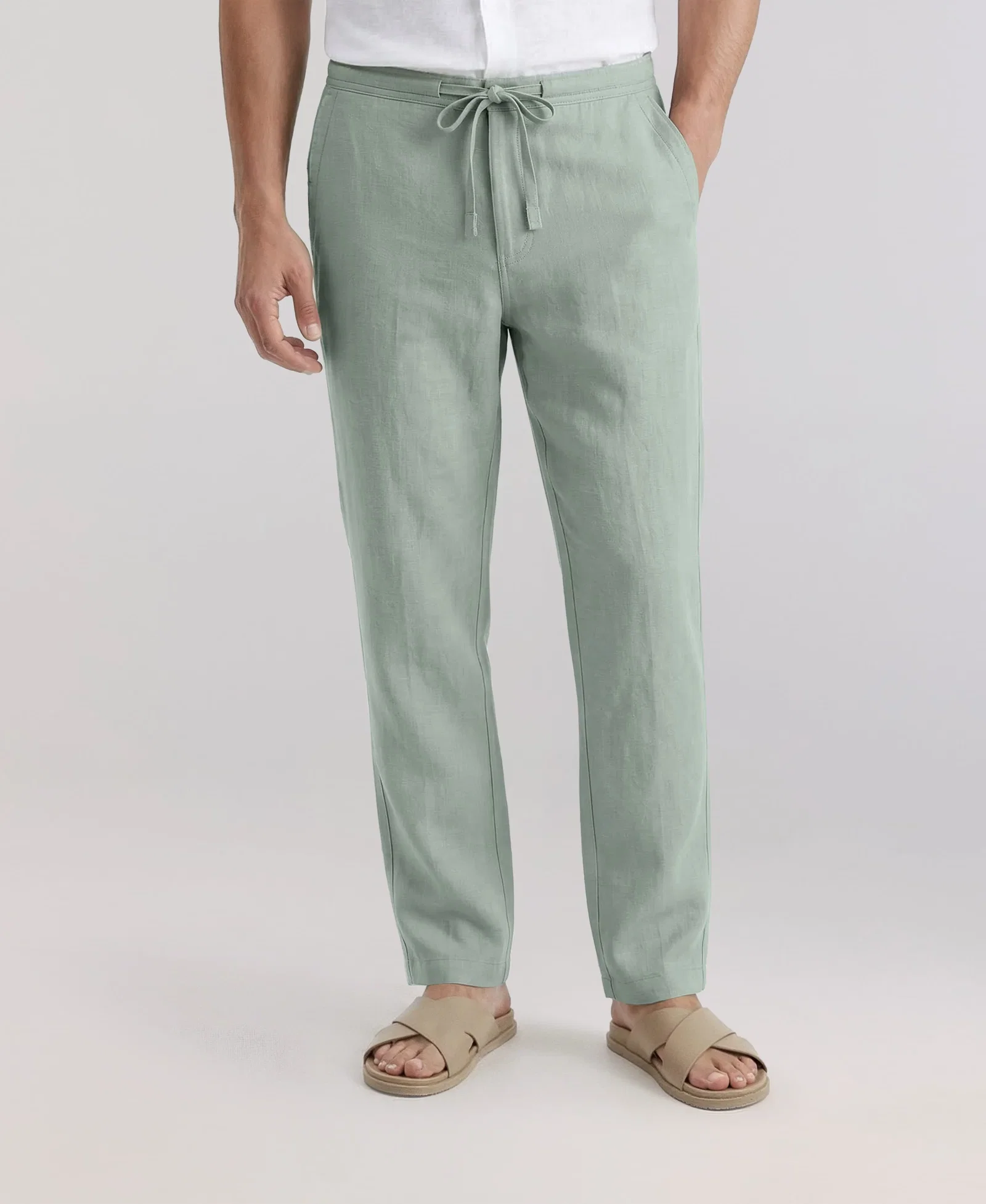 Image of Linen-Blend Core Drawstring Pants