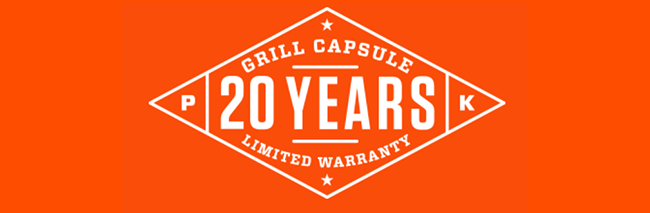 20-Year Limited Warranty on every PK Grill cast aluminum capsule.