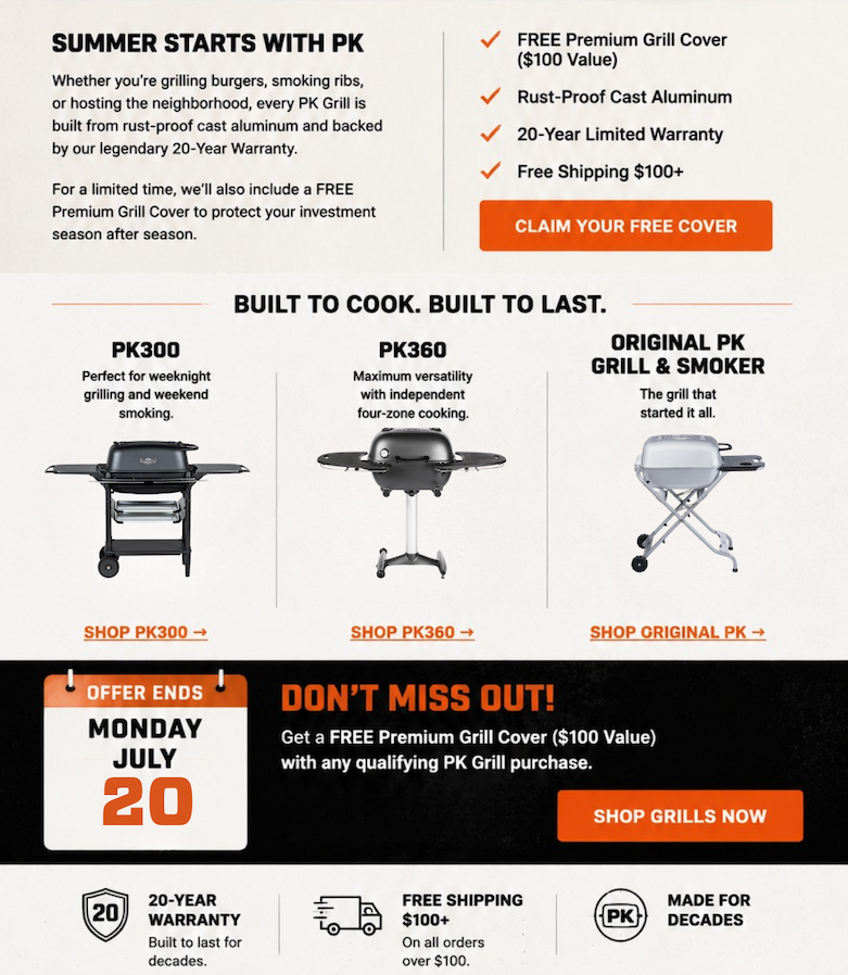 PK300 charcoal grill for grilling and smoking PK360 charcoal grill with four-zone cooking capability. Original PK Grill & Smoker with iconic cast aluminum design.
