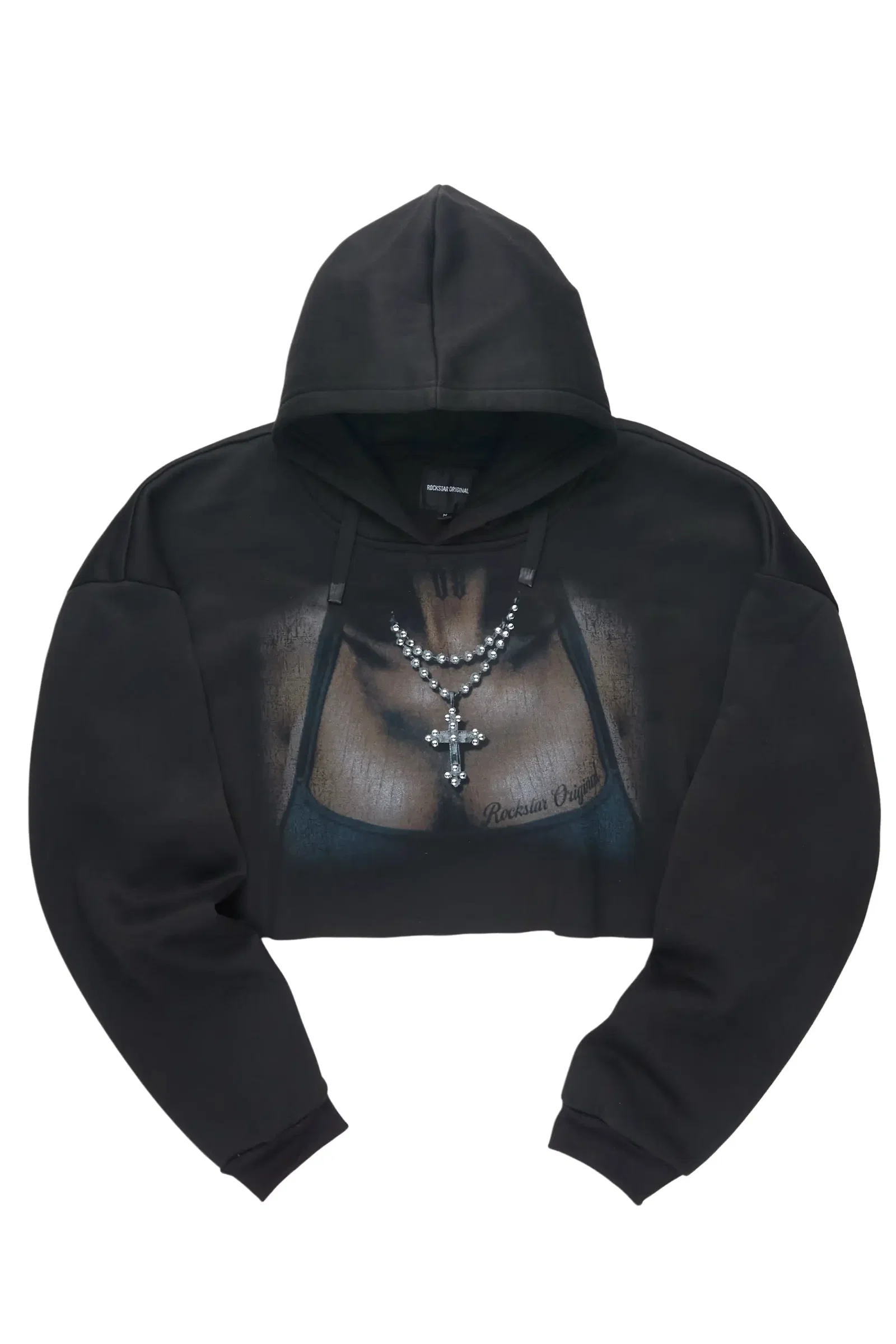 Image of Krissena Black Rhinestone Cut Off Hoodie