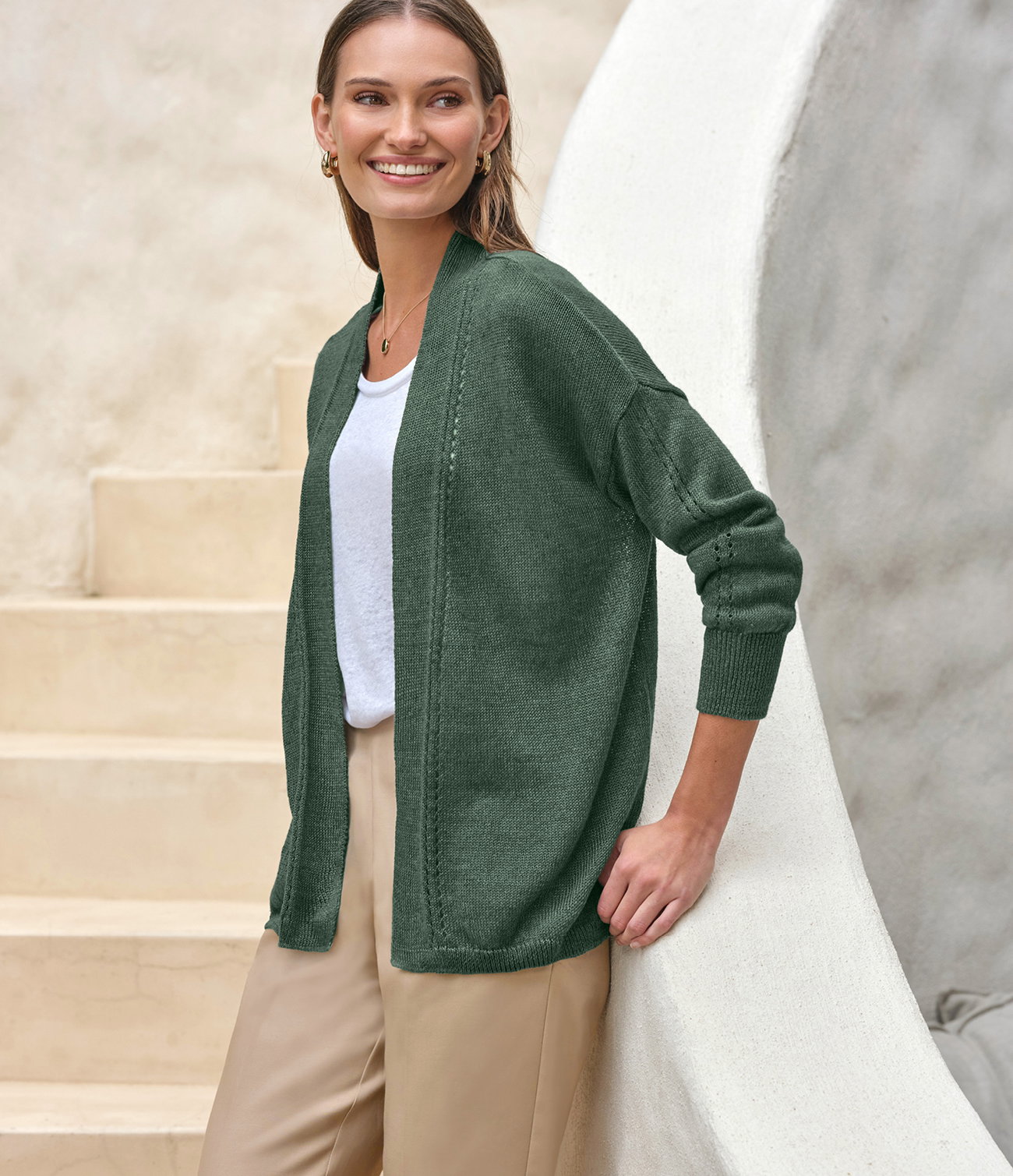 Long Line Linen Edge To Edge Cardigan