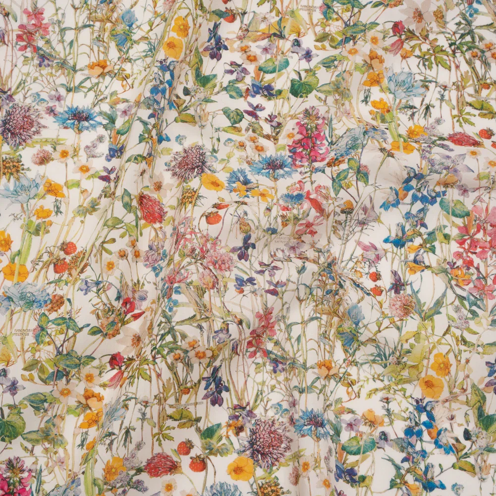 Image of Liberty Fabrics Tana Lawn® - Wild Flowers Multi Bright - Red, Blue and Yellow Botanical Illustrations