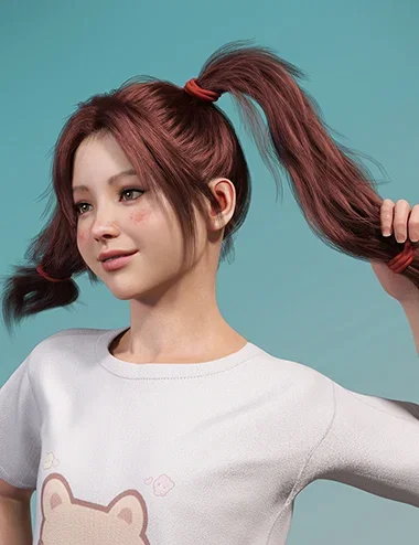 dForce Fluffy Twin Ponytails Hair for Genesis 9