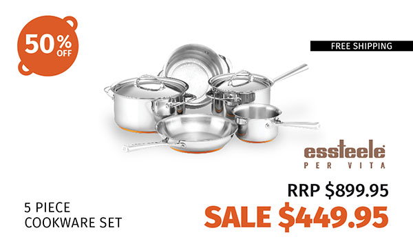 Essteele Per Vita 5-piece stainless steel cookware set with copper base