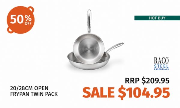 RACO Steel Essentials stainless steel open frypan twin pack, 20cm and 28cm