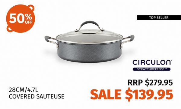 Circulon ScratchDefense 28cm/4.7L covered sauteuse with glass lid