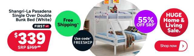 Shangri-La Pasadena Single Over Double Bunk Bed (White)