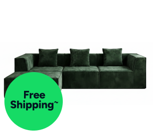 Ovela Softly 3 Seater Compressed Modular Sofa with Ottoman & Cushions (Green) Product Image