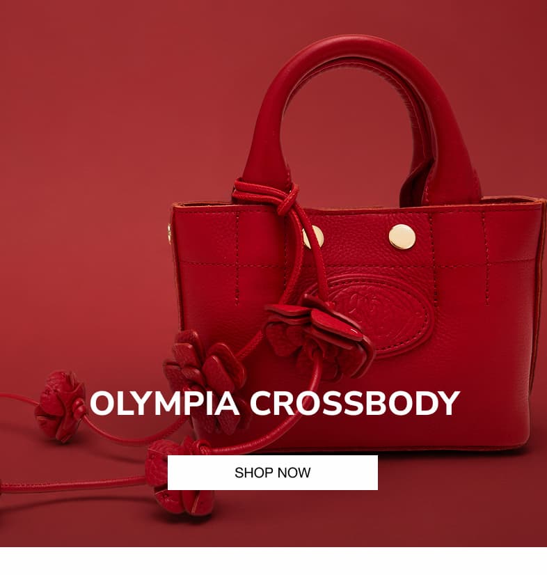 Close-up of the Hammitt Olympia Crossbody in Chili Red pebbled leather.
