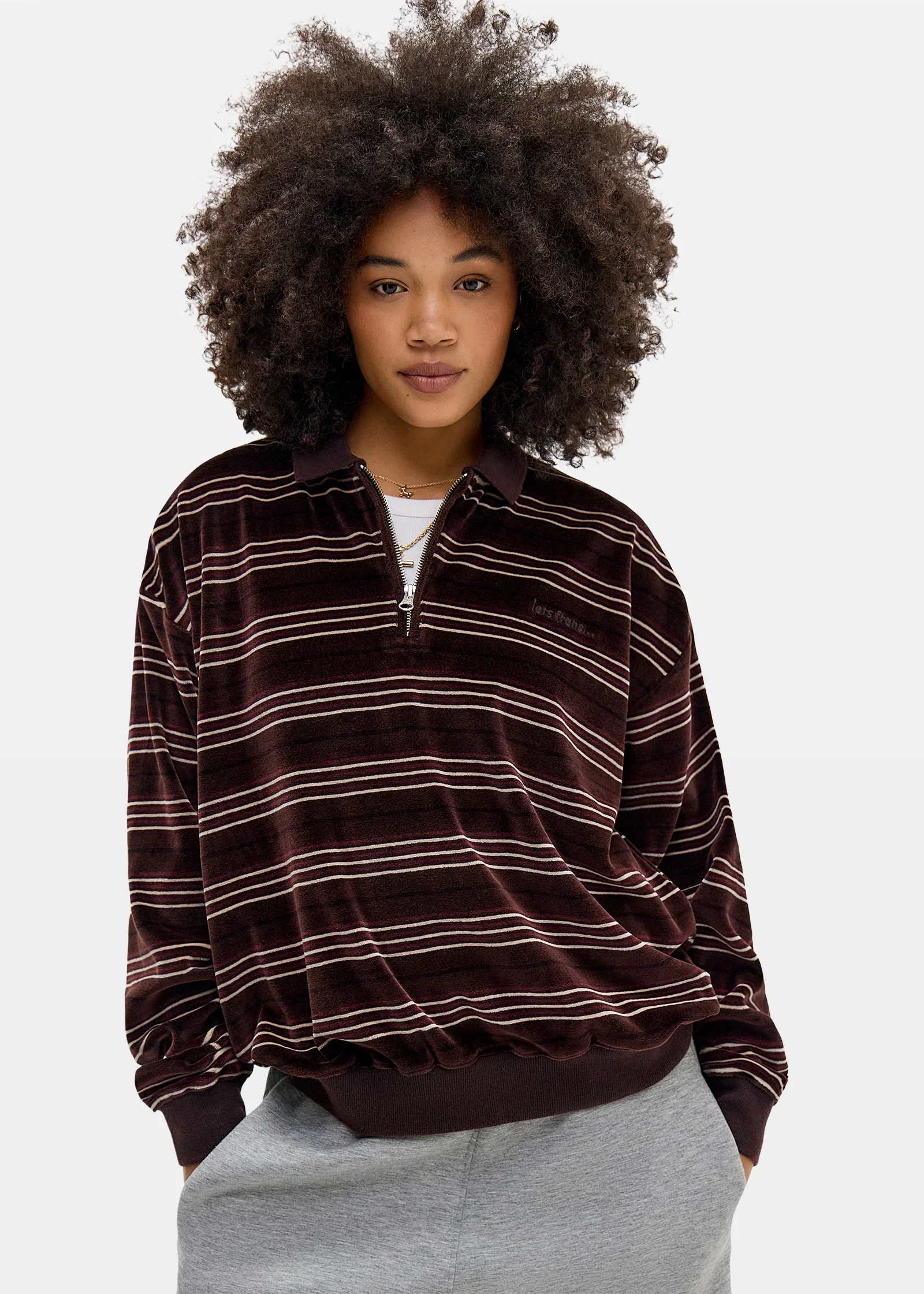 Image of Stripe Velour Polo Shirt