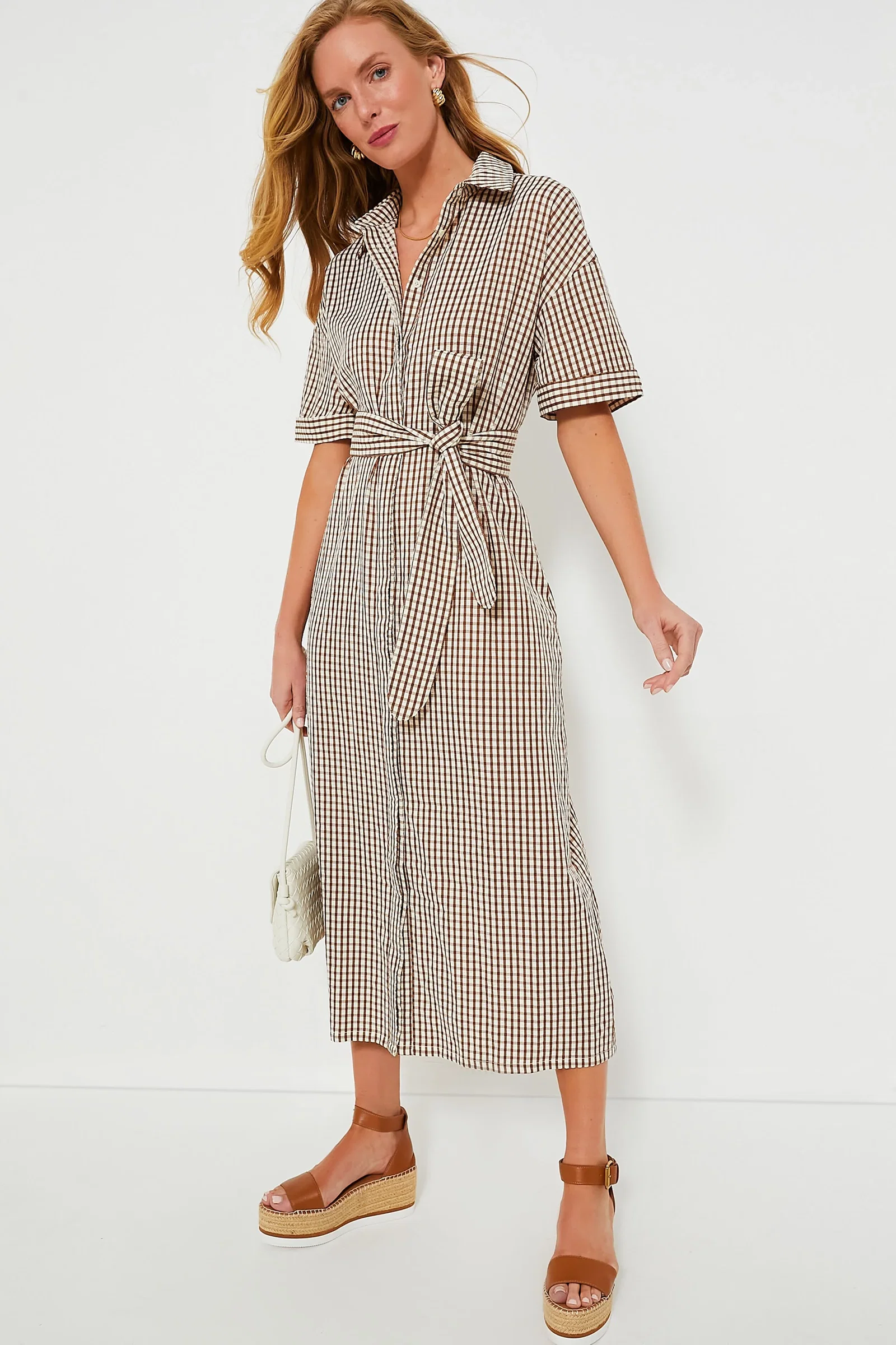 Image of Brown Gingham Seersucker Zacara Dress