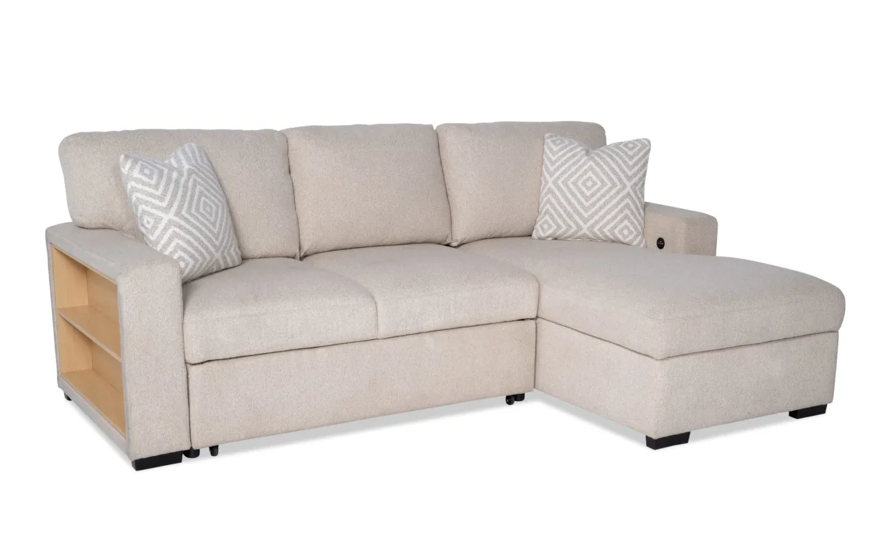 Playday Beige 93'' 2 Piece Right Arm Facing Chaise Sectional with Pop-Up Sleeper, USB & USB-C Ports