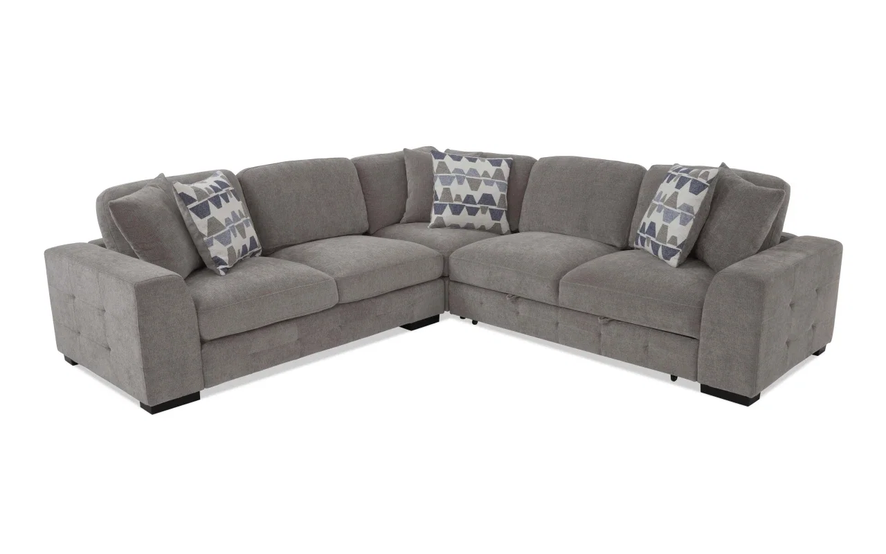 Playground Gray 113'' 3 Piece Right Arm Facing Pop-Up Sleeper Sectional