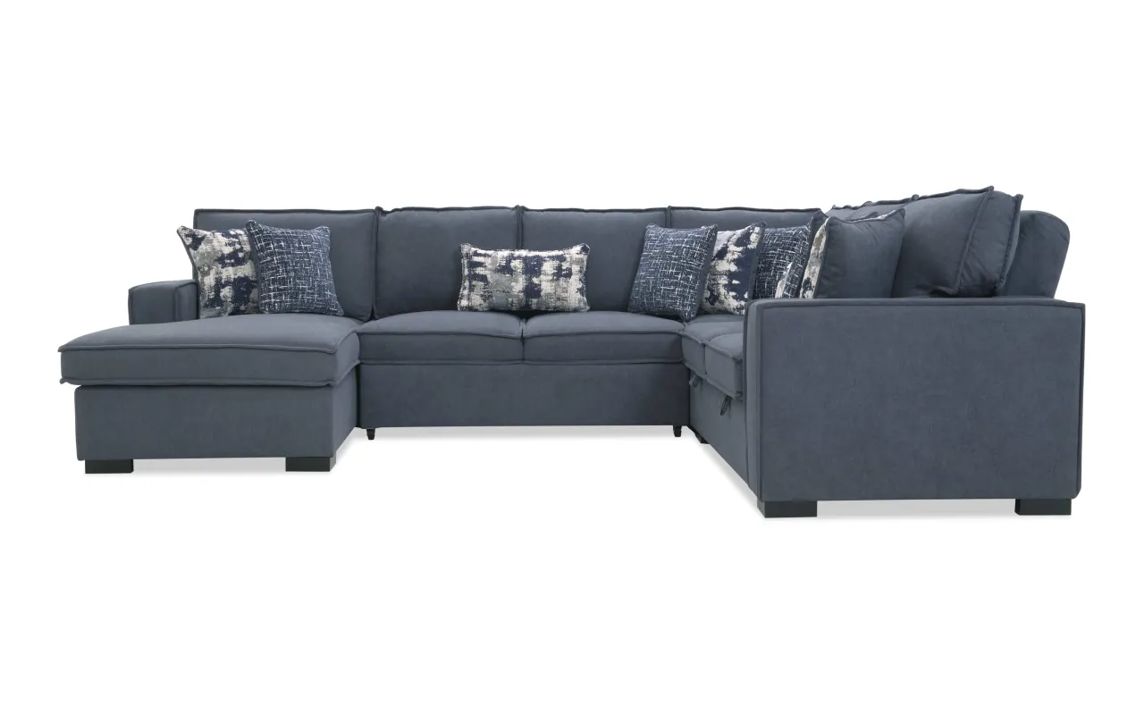 Playmax Denim 98'' 4 Piece Left Arm Facing Chaise Sectional with Pop-Up Sleeper & USB & USB-C Ports