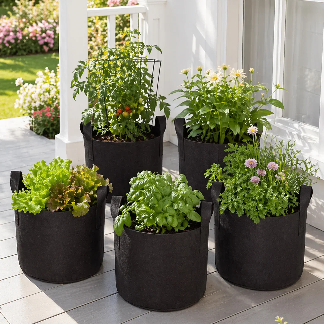 Image of 7 Gallon Grow Bags Set Of 5 With Built In Handles