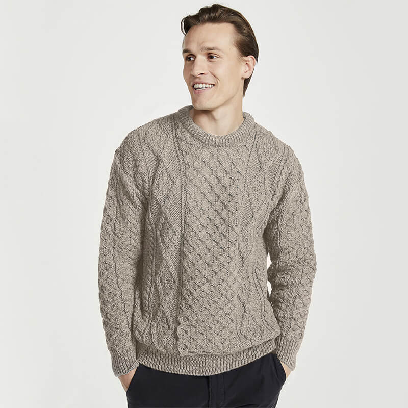Image of Men's Aran Crew Neck Fisherman Sweater