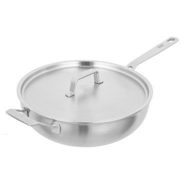 CULINARY FIVEPLY Wok pan with lid and long and helper handles uncoated 24cm