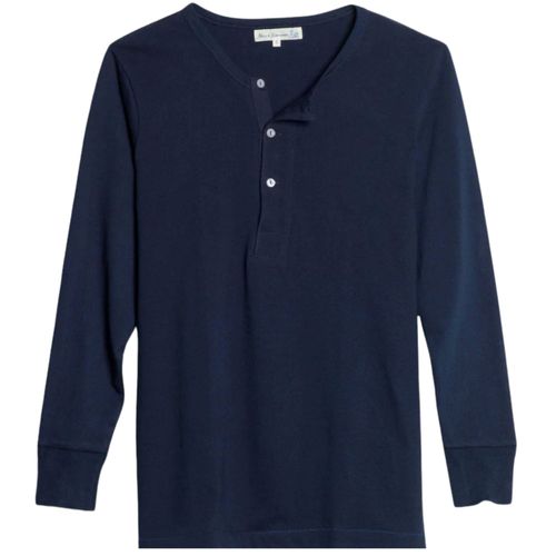 Merz b Schwanen 2M06 Vintage Machine Refined Classic Fit Long Sleeve Henley - Ink Blue
