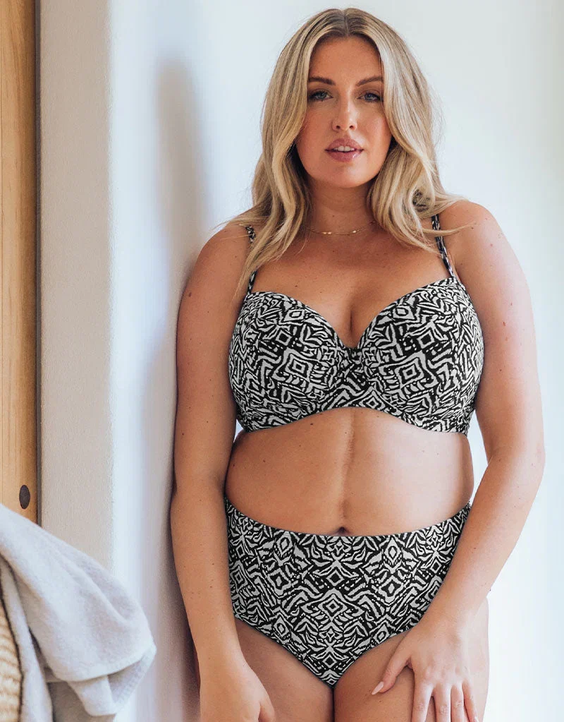 Curvy Kate Wild Horizon Padded Balcony Bikini Top Black Print
