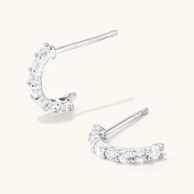 0.50tw Lab-Grown Diamond J Hoop Earrings in Rhodium Plated Sterling Silver