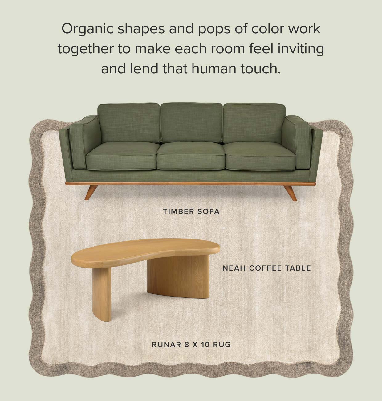 Organic shapes and pops of color work together to make each room feel inviting and lend that human touch.