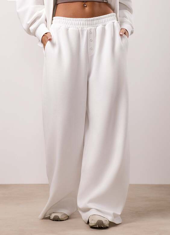 Gym King Waffle Mid Rise Trouser - Off-White