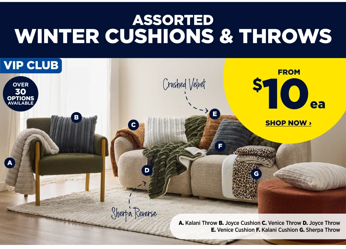 ASSORTED WINTER CUSHIONS & THROWS