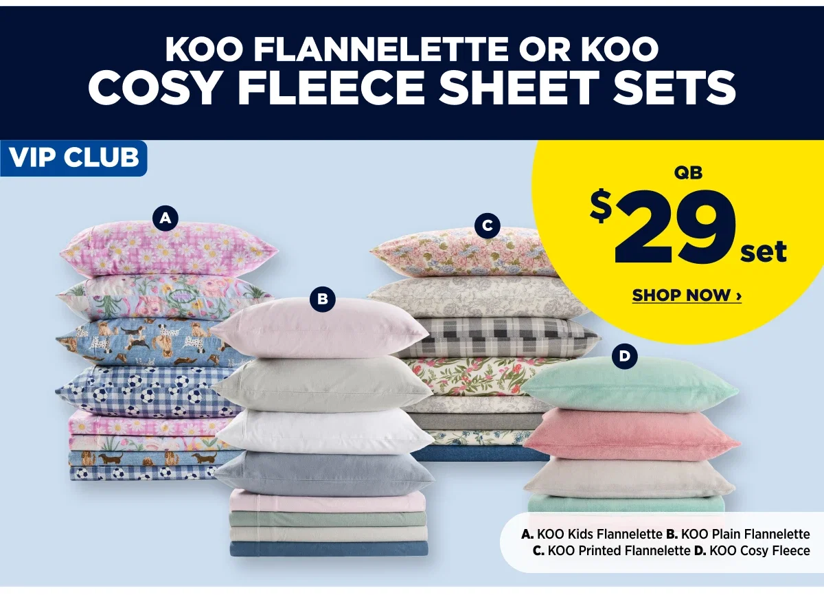 KOO FLANNELETTE OR KOO COSY FLEECE SHEET SETS