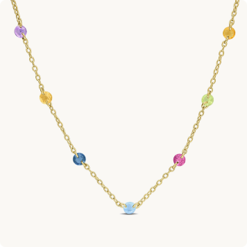 Multi Gemstone Station Necklace in Gold Plated